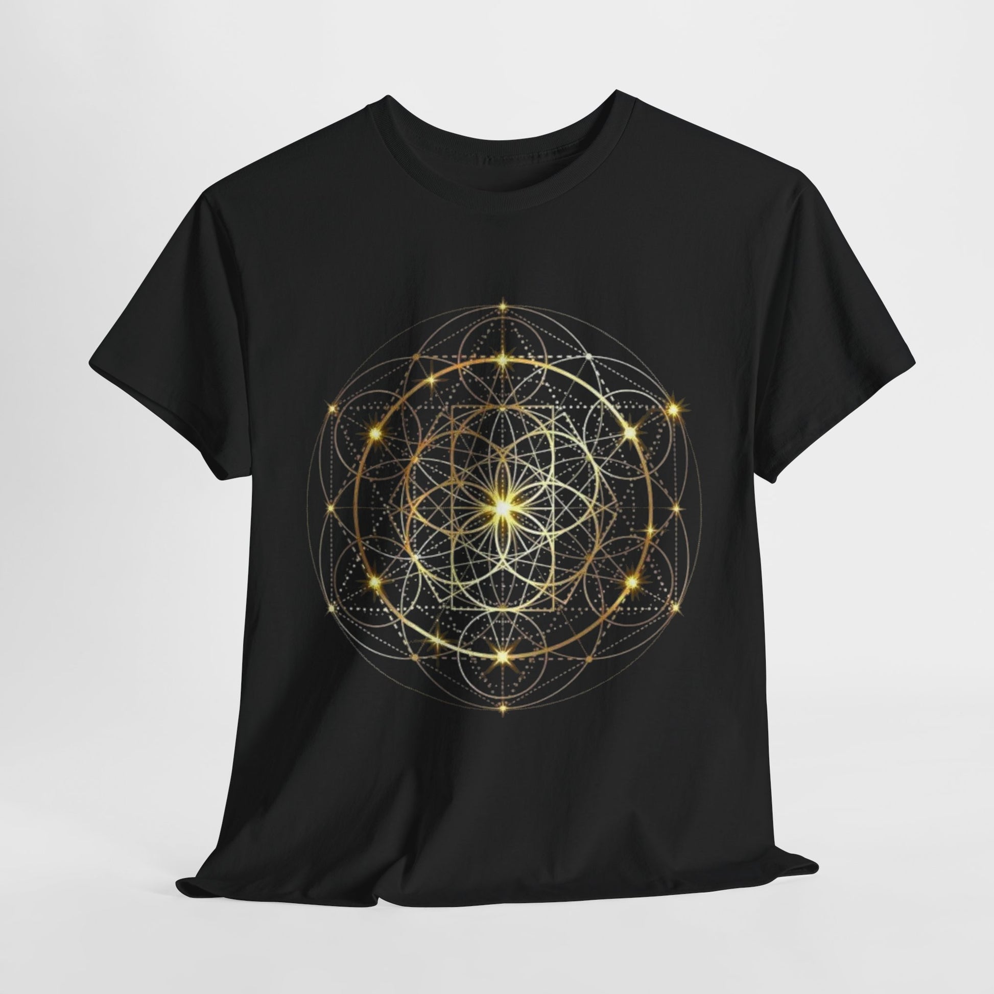 Golden Merkaba Unisex Heavy 100% Cotton Tee, Casual Shirt, Everyday Wear, Gift for Him/Her, Comfortable Tee for All Occasions